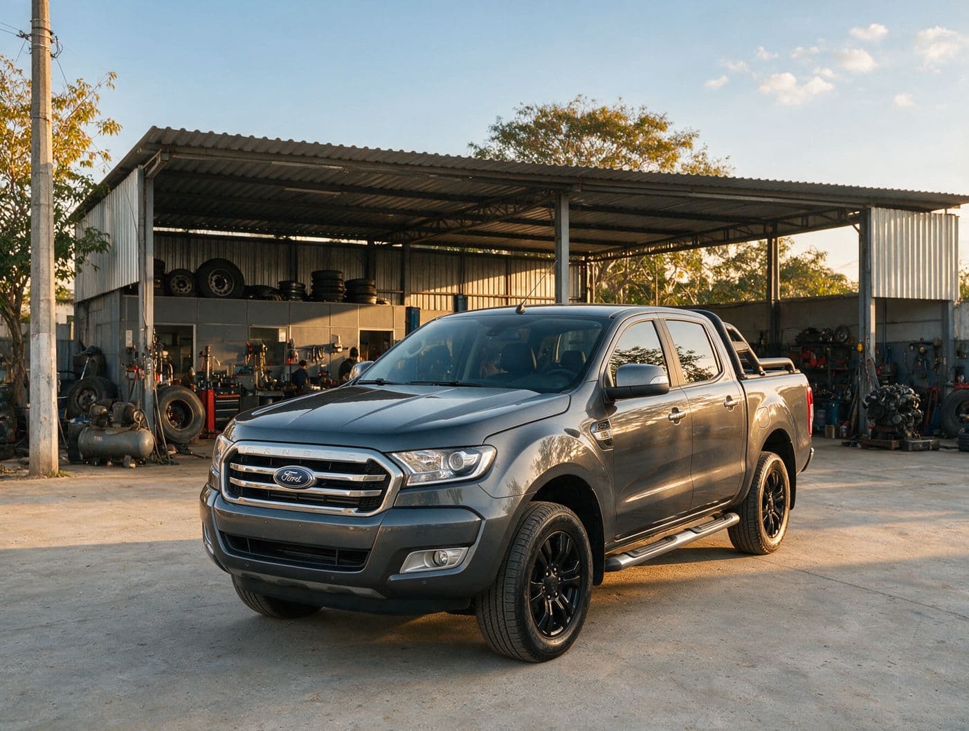 Ford Ranger no pátio da oficina
